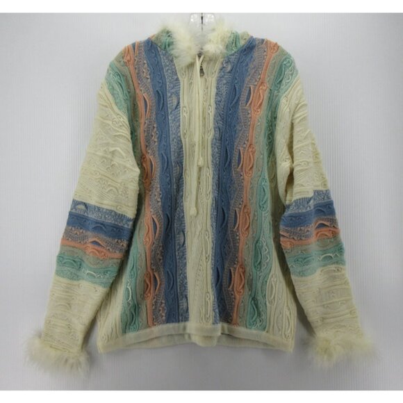 VINTAGE Coogi Sweater Large 1/4 Zip 3D Knit Textured Hoodie Fur * - Picture 1 of 11